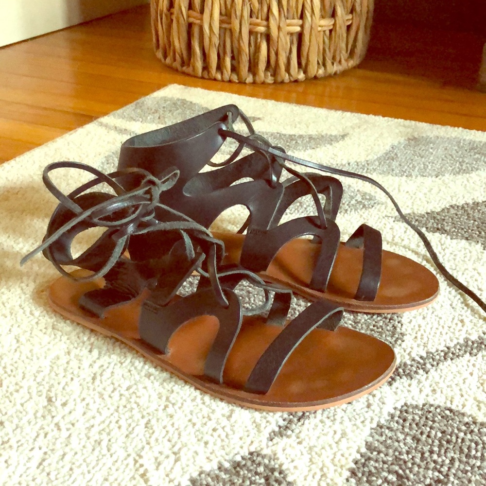 Black leather gladiator sandals
